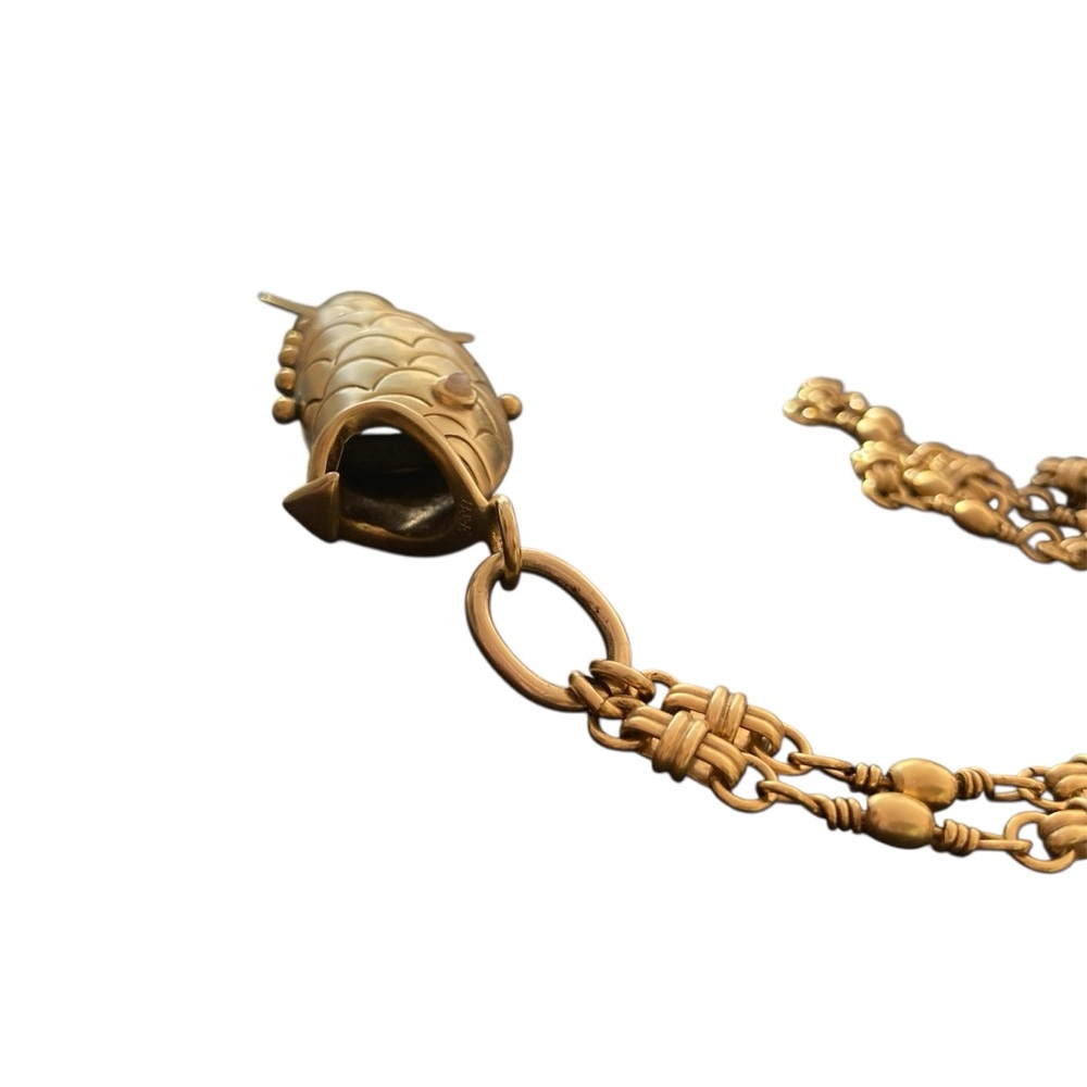 BRINKER + ELIZA | ‘Tall Tale` Fish Necklace 24K Antique Gold Plated Handmade - Picture 6 of 7